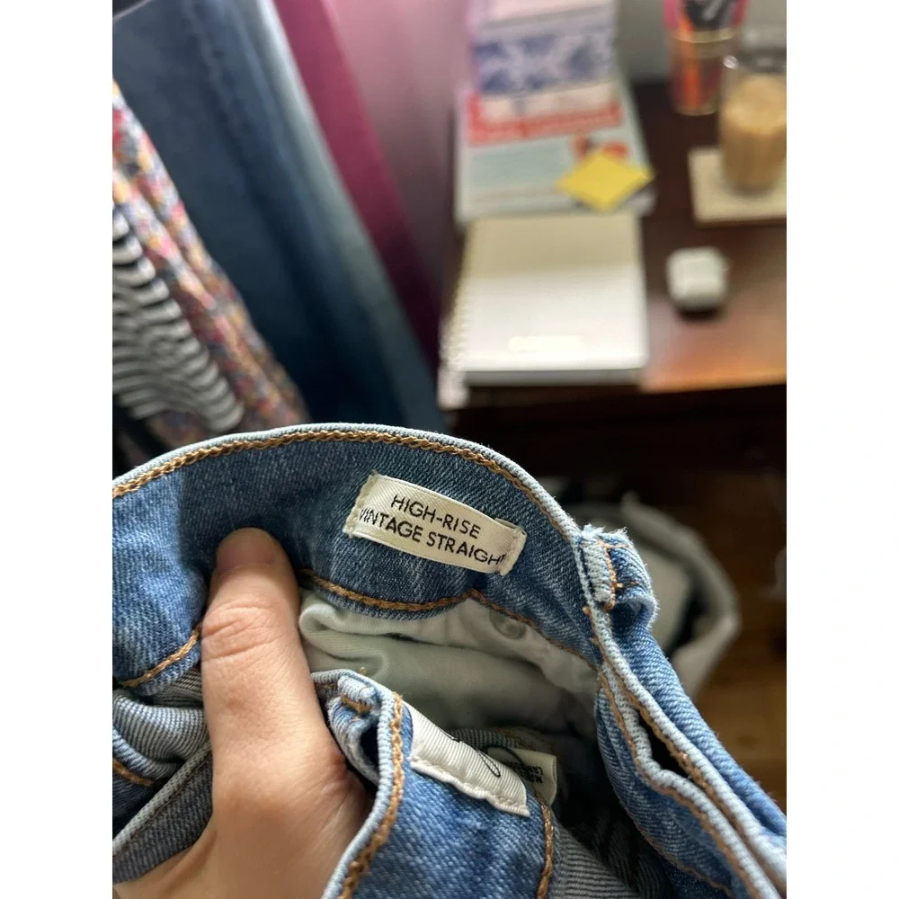 J.Crew High-Rise Vintage Straight Jeans Medium Wash Distressed Denim Womens 27